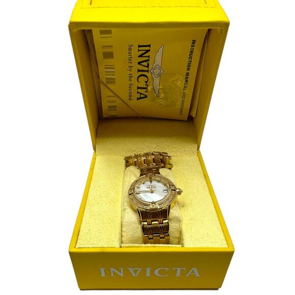 Invicta Angel Women’s Gold Tone Crystal Accent Watch Mother of Pearl Dial